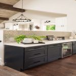 A transitional-style home interior featuring a built-in bar