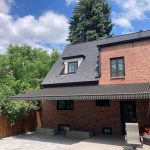 awning covering the main entrance of a house