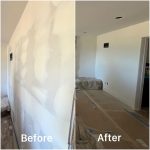 before and after photos of a painted wall