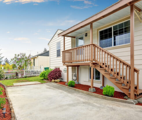 Exterior of a concrete bungalow