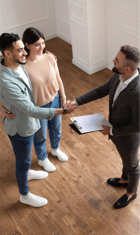 successful deal concept top high angle view millennial couple buying