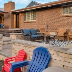 A backyard patio area with lots of seats