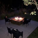 People gathered around a fire pit in an outdoor setting