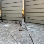 Before and after comparison of a concrete leveling of walkway