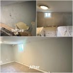 before and after photos of a painted wall
