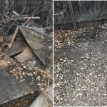 A collection of debris, including wood and leaves