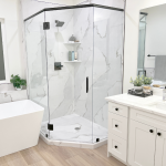 Glass-enclosed corner shower