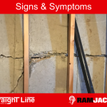 A foundation or retaining wall that has undergone repairs