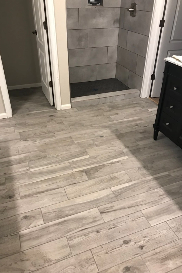 A modern, tiled shower enclosure